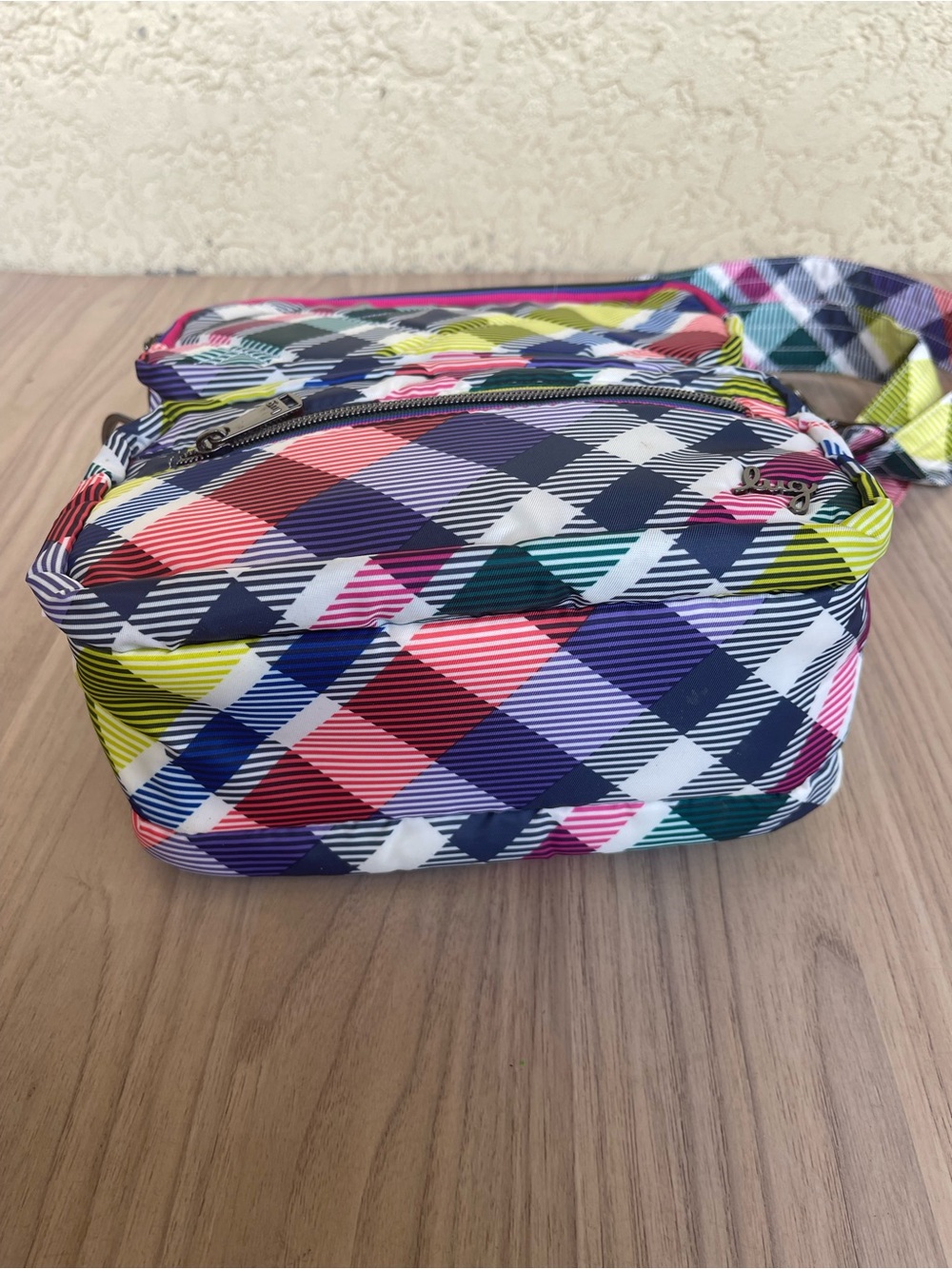 lug Multicolor Plaid Crossbody Bag - Navy, Pink, Lime, Teal - Picture 6 of 13